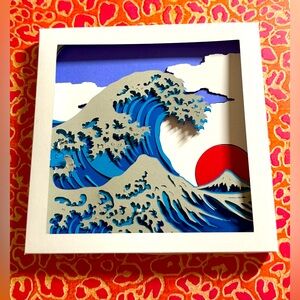 New 5x5 Great Wave 3D mini shadow box cool original Mt fuji japanese style art